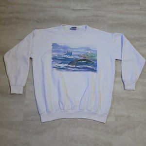Vintage Canada North Sportswear Co. Ocean Graphic White Crew Neck Sweater XL